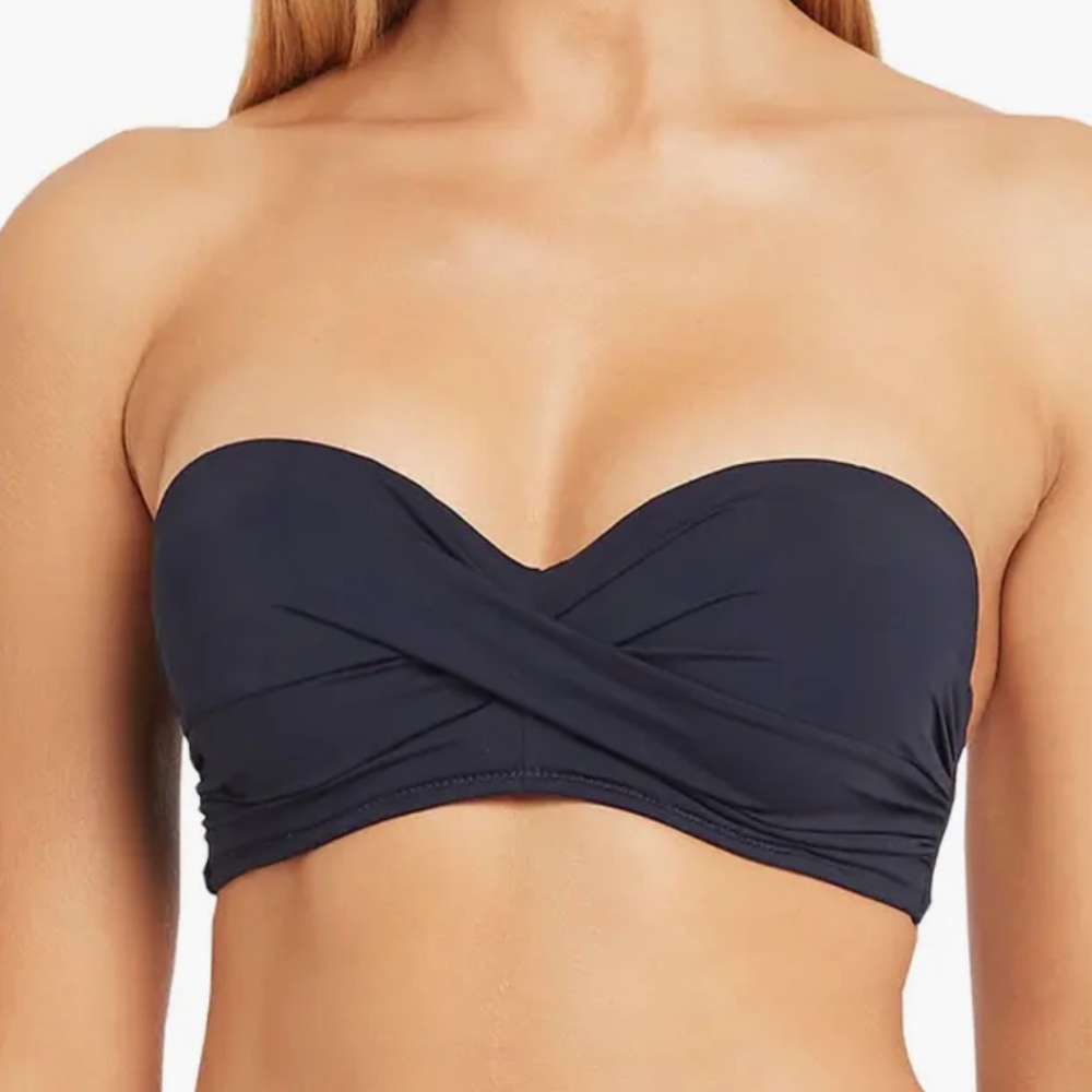 Sea Level Essentials Twist Front Bandeau Bikini Top Navy Night Sky Size 12 - Picture 2 of 6